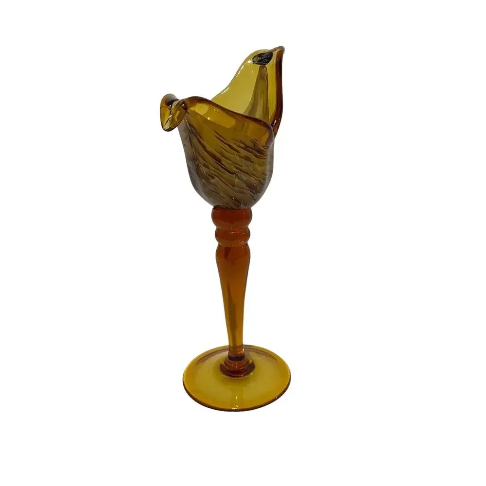Murano White & Golden Brown Glass Pillar Candle Holder Made in Italy 13.5